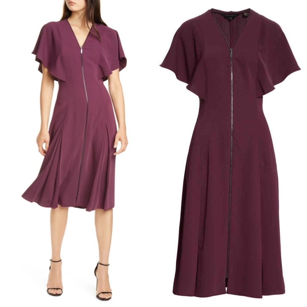 Ted Baker Plum Zip-Front Midi Dress
